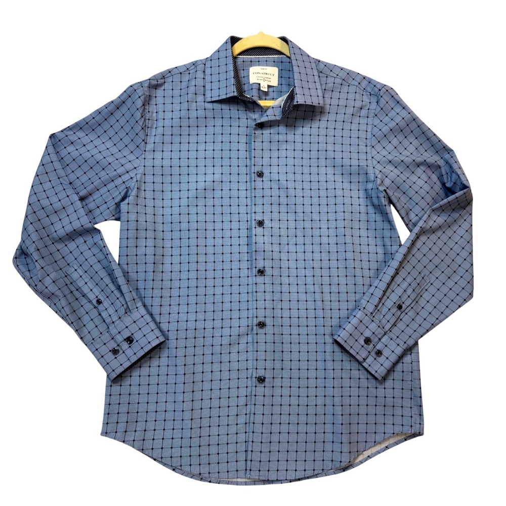 Con.Struct Dress Shirt Mens L Blue Excellent Slim Fit Cooling 4-Way Stretch